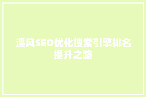 溪风SEO优化搜索引擎排名提升之路