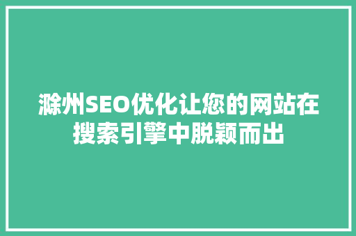 滁州SEO优化让您的网站在搜索引擎中脱颖而出