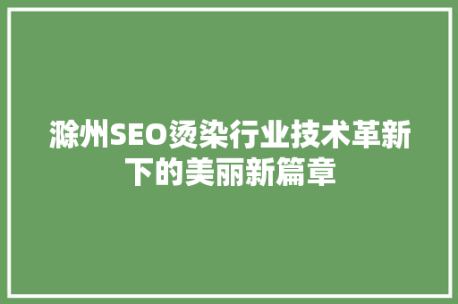 滁州SEO烫染行业技术革新下的美丽新篇章