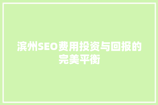 滨州SEO费用投资与回报的完美平衡