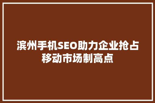 滨州手机SEO助力企业抢占移动市场制高点