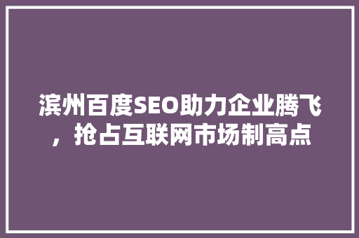 滨州百度SEO助力企业腾飞，抢占互联网市场制高点