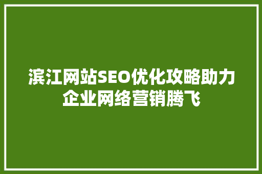 滨江网站SEO优化攻略助力企业网络营销腾飞