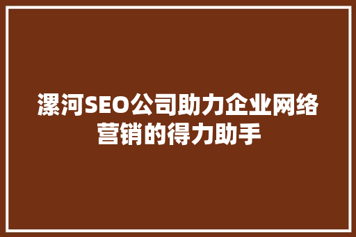 漯河SEO公司助力企业网络营销的得力助手