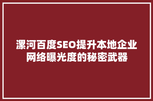 漯河百度SEO提升本地企业网络曝光度的秘密武器