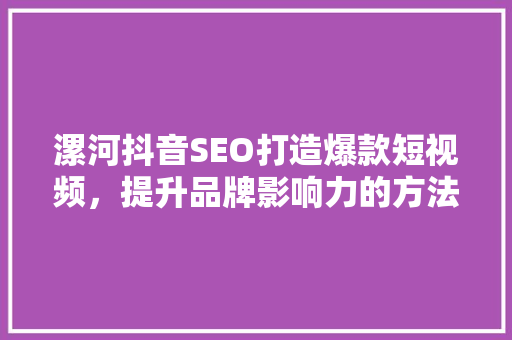 漯河抖音SEO打造爆款短视频，提升品牌影响力的方法