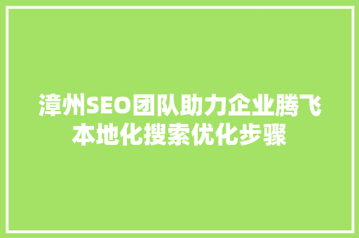 漳州SEO团队助力企业腾飞本地化搜索优化步骤