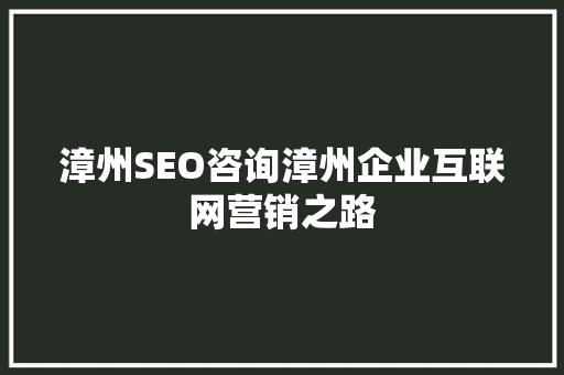 漳州SEO咨询漳州企业互联网营销之路