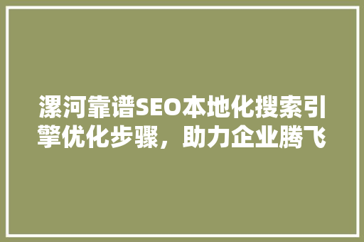 漯河靠谱SEO本地化搜索引擎优化步骤，助力企业腾飞