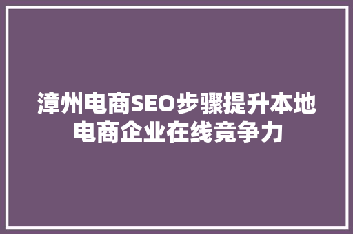 漳州电商SEO步骤提升本地电商企业在线竞争力