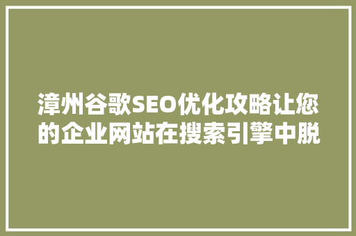 漳州谷歌SEO优化攻略让您的企业网站在搜索引擎中脱颖而出