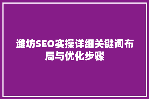 潍坊SEO实操详细关键词布局与优化步骤