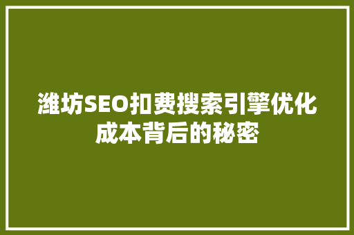 潍坊SEO扣费搜索引擎优化成本背后的秘密