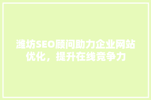 潍坊SEO顾问助力企业网站优化，提升在线竞争力