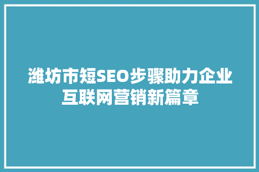 潍坊市短SEO步骤助力企业互联网营销新篇章