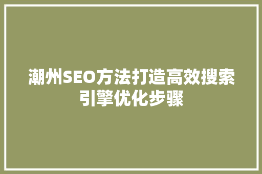 潮州SEO方法打造高效搜索引擎优化步骤