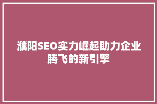 濮阳SEO实力崛起助力企业腾飞的新引擎