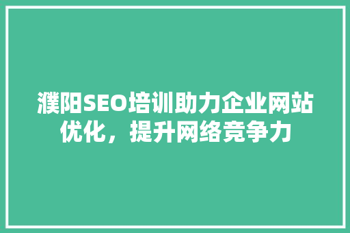 濮阳SEO培训助力企业网站优化，提升网络竞争力