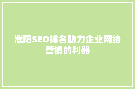 濮阳SEO排名助力企业网络营销的利器