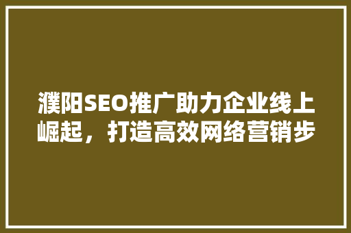 濮阳SEO推广助力企业线上崛起，打造高效网络营销步骤