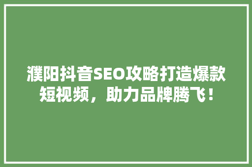 濮阳抖音SEO攻略打造爆款短视频，助力品牌腾飞！