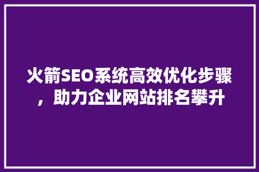 火箭SEO系统高效优化步骤，助力企业网站排名攀升