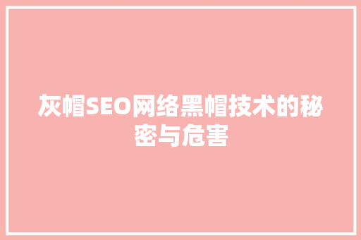 灰帽SEO网络黑帽技术的秘密与危害