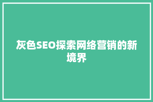 灰色SEO探索网络营销的新境界