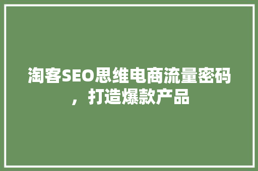 淘客SEO思维电商流量密码，打造爆款产品