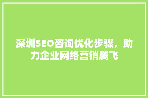 深圳SEO咨询优化步骤，助力企业网络营销腾飞