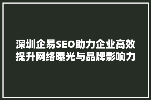 深圳企易SEO助力企业高效提升网络曝光与品牌影响力