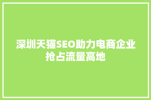 深圳天猫SEO助力电商企业抢占流量高地