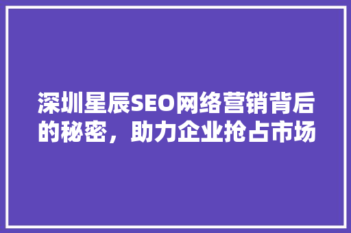 深圳星辰SEO网络营销背后的秘密，助力企业抢占市场先机