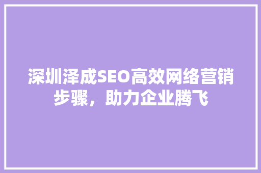 深圳泽成SEO高效网络营销步骤，助力企业腾飞