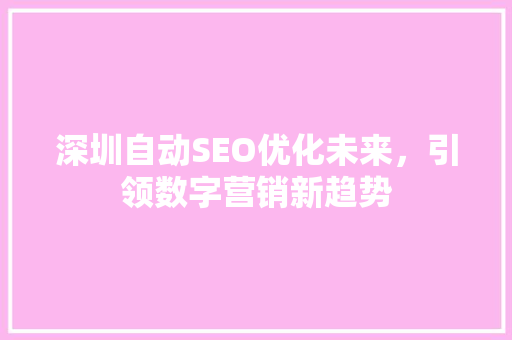 深圳自动SEO优化未来，引领数字营销新趋势