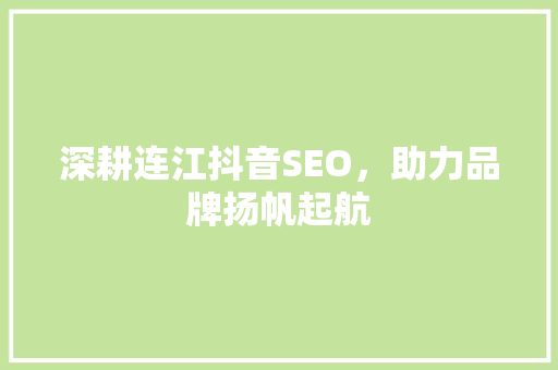 深耕连江抖音SEO，助力品牌扬帆起航