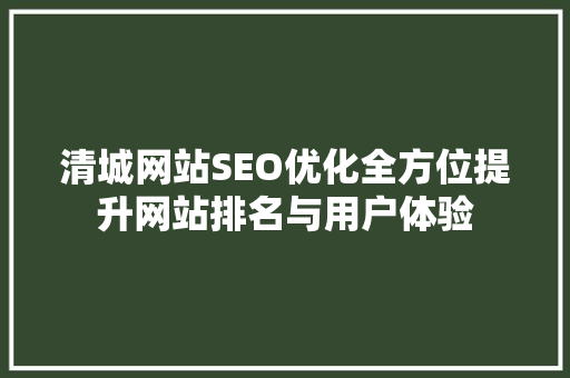 清城网站SEO优化全方位提升网站排名与用户体验