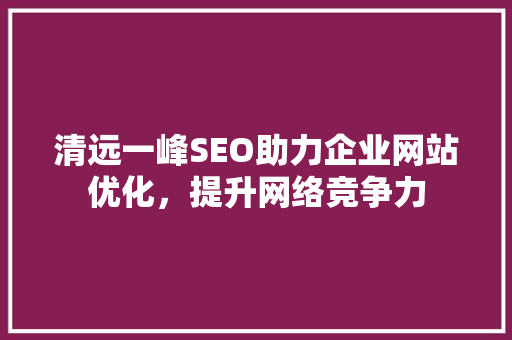 清远一峰SEO助力企业网站优化，提升网络竞争力