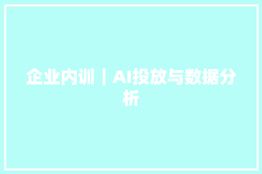 企业内训｜AI投放与数据分析