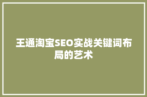 王通淘宝SEO实战关键词布局的艺术