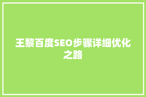 王黎百度SEO步骤详细优化之路