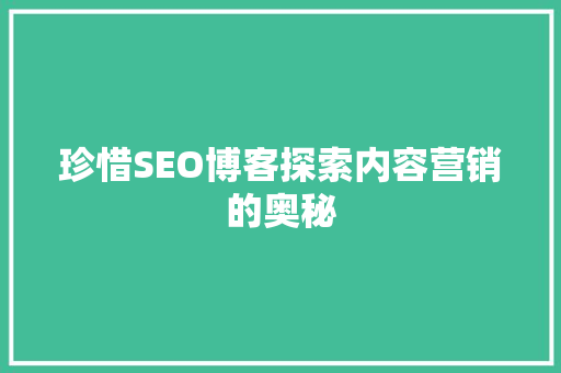 珍惜SEO博客探索内容营销的奥秘