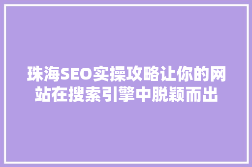 珠海SEO实操攻略让你的网站在搜索引擎中脱颖而出