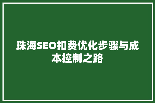 珠海SEO扣费优化步骤与成本控制之路