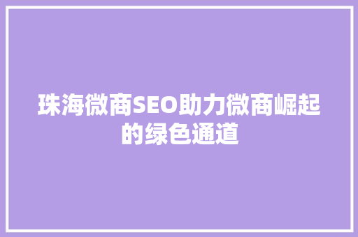 珠海微商SEO助力微商崛起的绿色通道