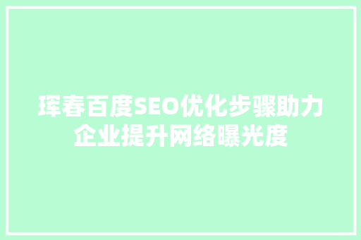 珲春百度SEO优化步骤助力企业提升网络曝光度