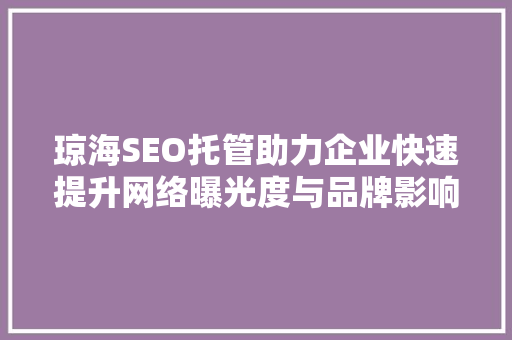 琼海SEO托管助力企业快速提升网络曝光度与品牌影响力