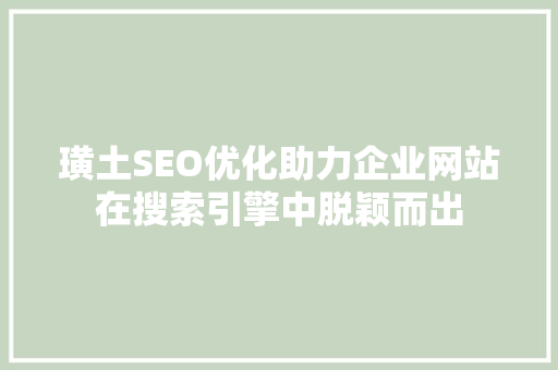 璜土SEO优化助力企业网站在搜索引擎中脱颖而出