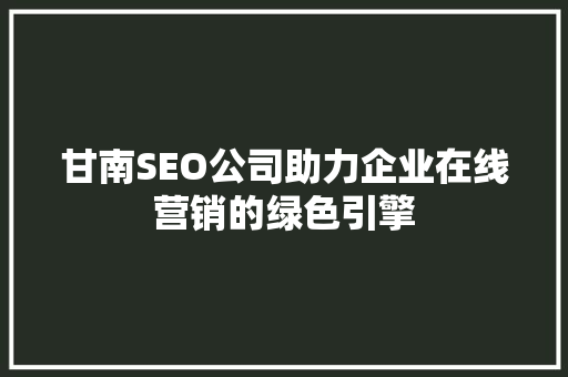 甘南SEO公司助力企业在线营销的绿色引擎