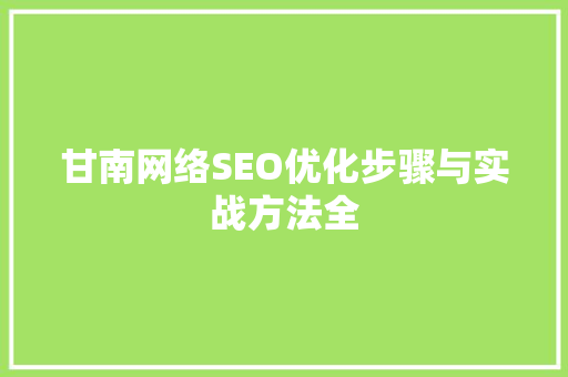 甘南网络SEO优化步骤与实战方法全